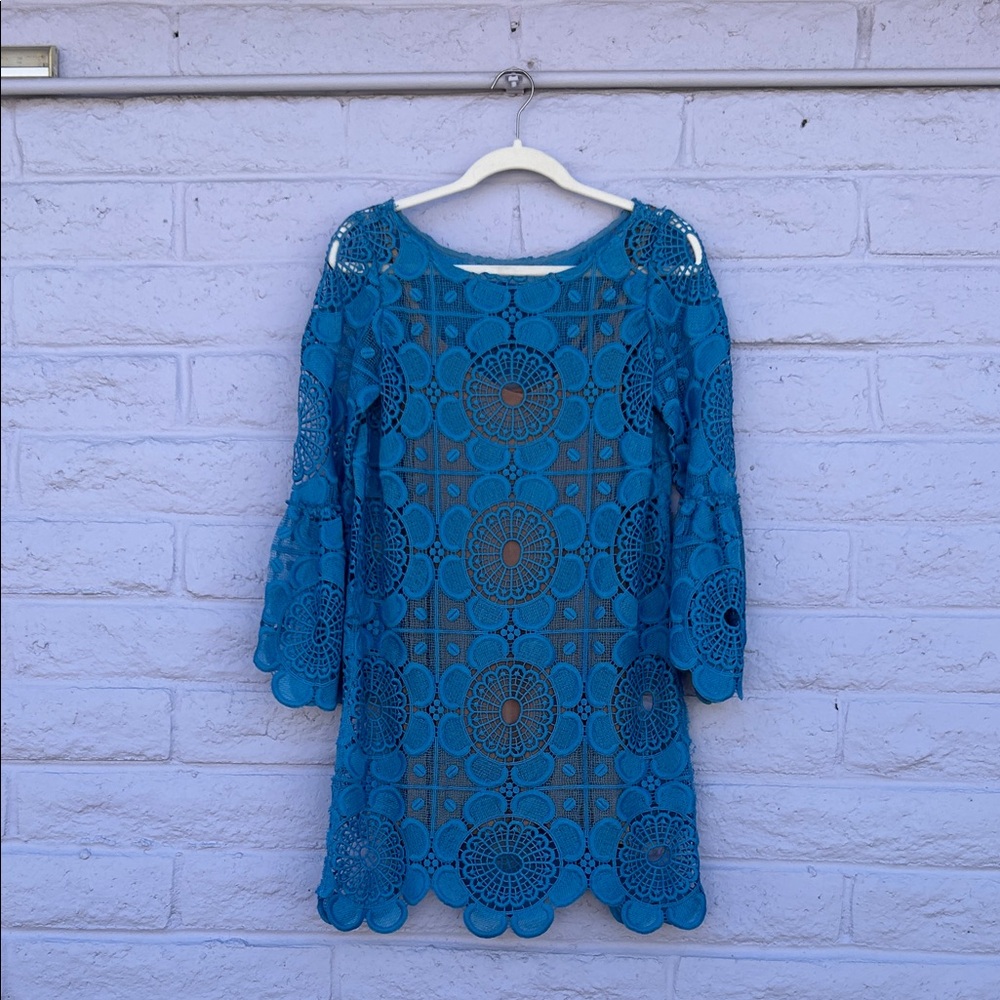 Tracy Reese Blue Lace Bell Sleeve Dress